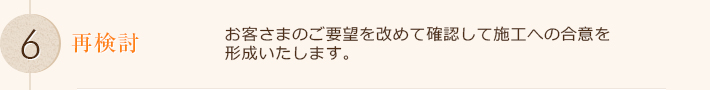 お客さまのご要望を改めて確認して施工への合意を
形成いたします。